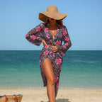 Swimwear women two piece three piece set leopard print long sleeve tagram blouse floral bikini by Bella Mia