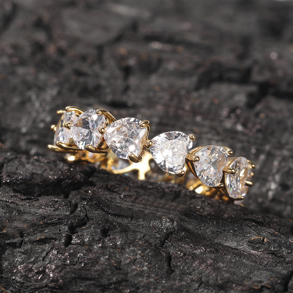 Hip-hop single-row heart-shaped zircon rings by nowadaysfashion