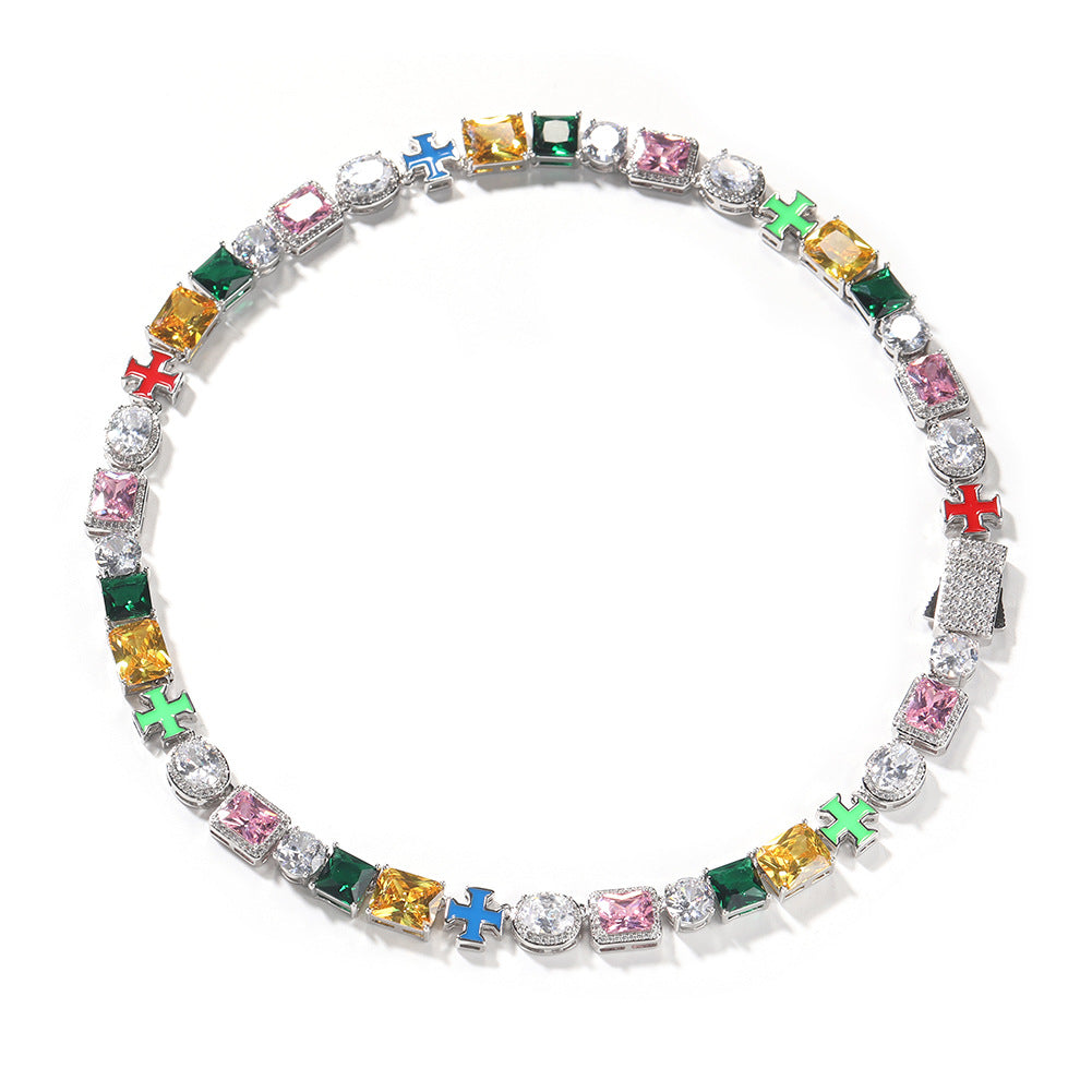 Hip-hop necklace with colorful zircon inlays and a square cross by nowadaysfashion