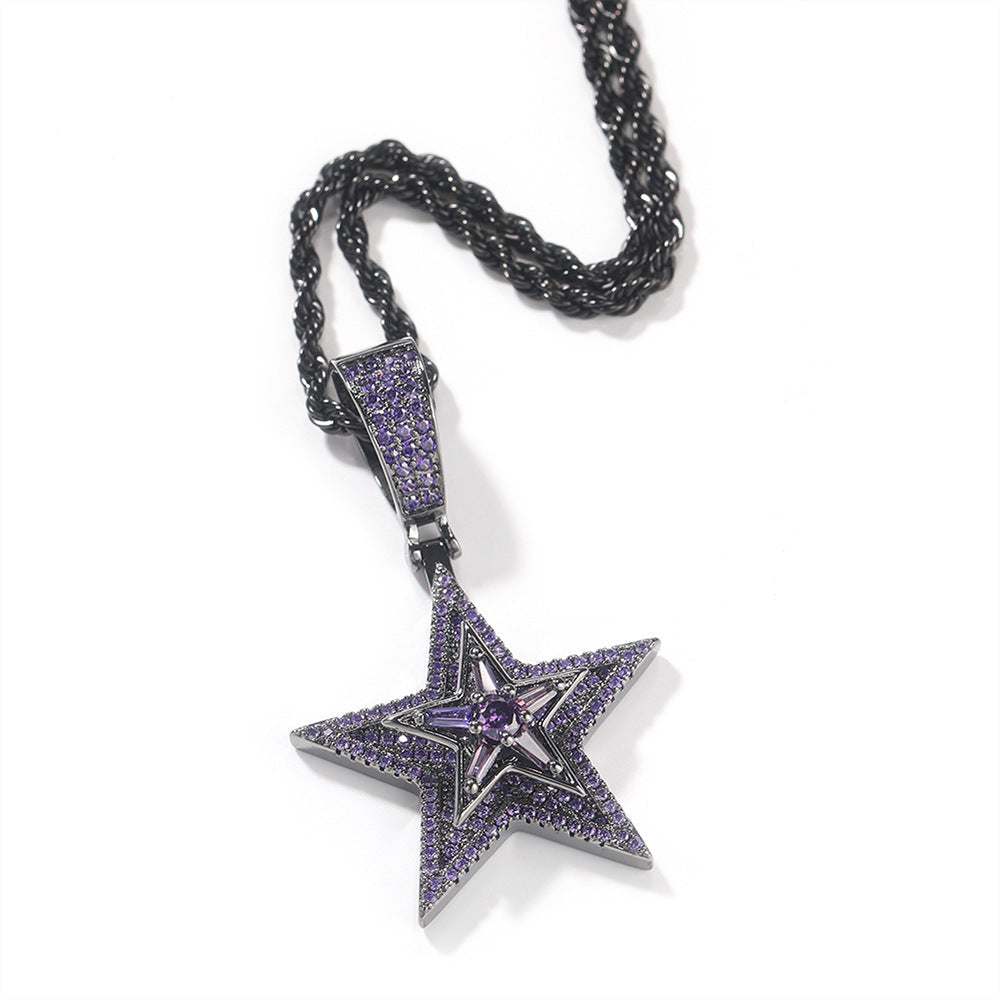 Hip-hop diamond-studded rotating five-pointed star necklace by nowadaysfashion