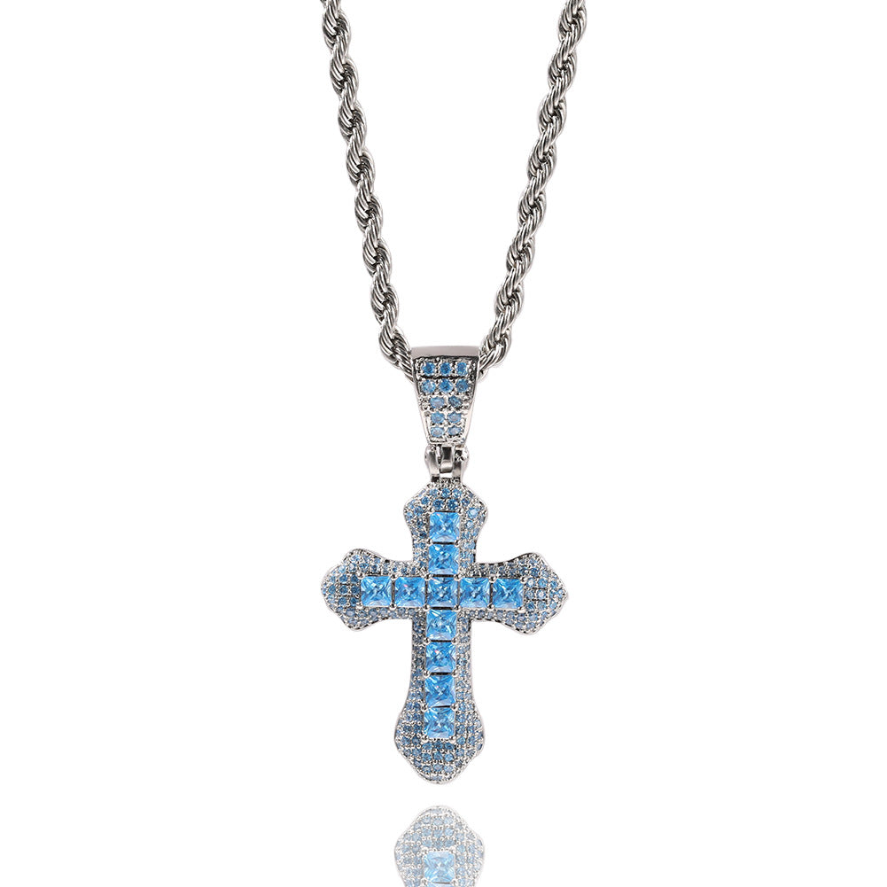 Blue Zircon Cross Hip-hop Necklace by nowadaysfashion