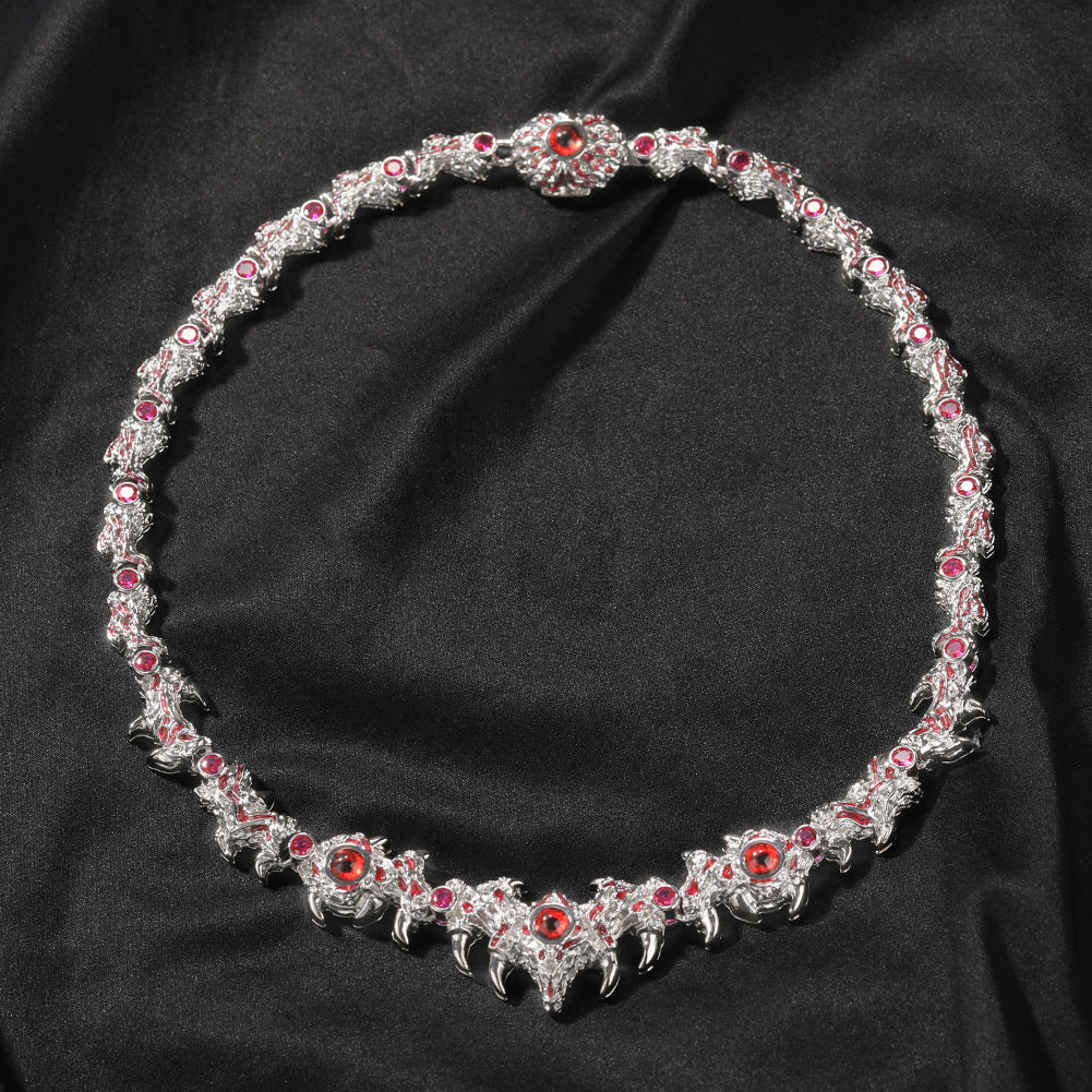 Hip-hop exaggerated spiky parasitic red-eyed thorn diamond-encrusted necklace by nowadaysfashion