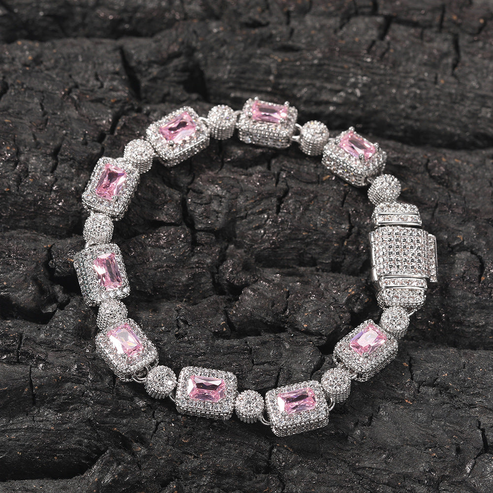 Copper inlaid pink zircon hip-hop bracelet by nowadaysfashion