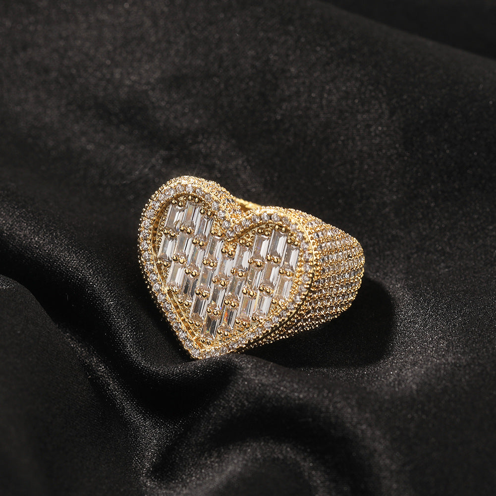 Hip-hop T-square heart-shaped zircon ring by nowadaysfashion