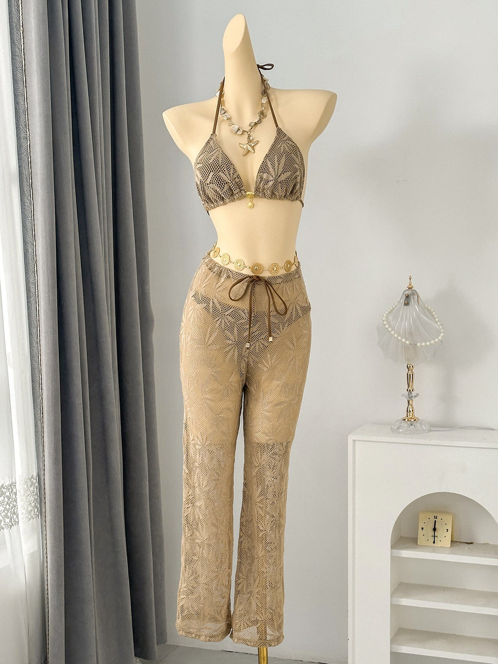 Leaf Trousers Composite Fabric Three Piece Set Swimwear Swimsuit Bikini by Bella Mia
