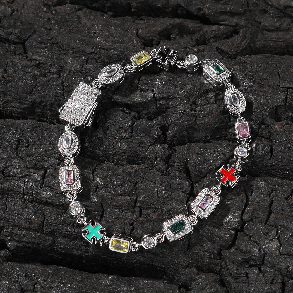 Hip-Hop Diamond-Encrusted 6mm Colored Gemstone Bracelet by nowadaysfashion