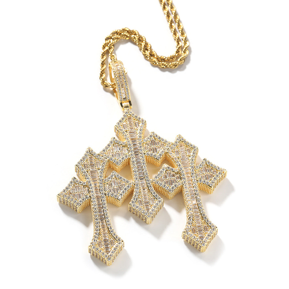 Retro Cross Square Zircon Inlay Necklace by nowadaysfashion