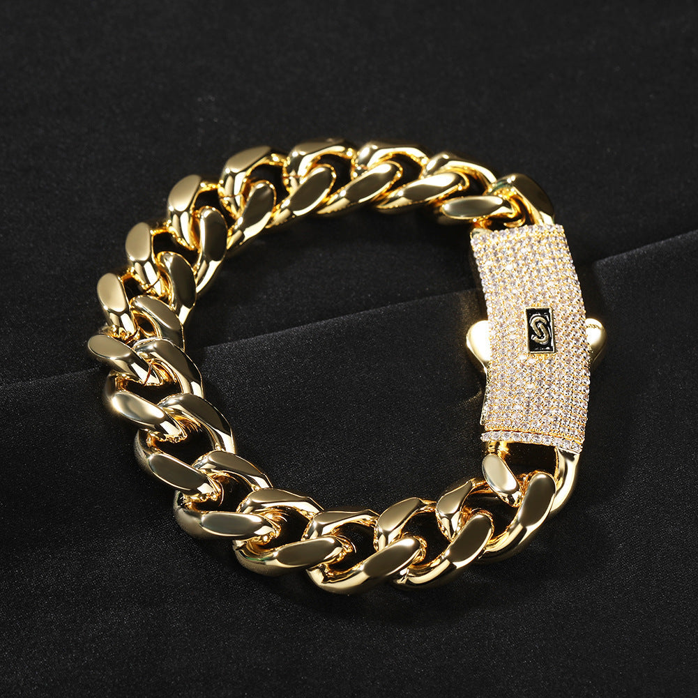 Hip-hop diamond-encrusted clasp smooth Cuban chain by nowadaysfashion