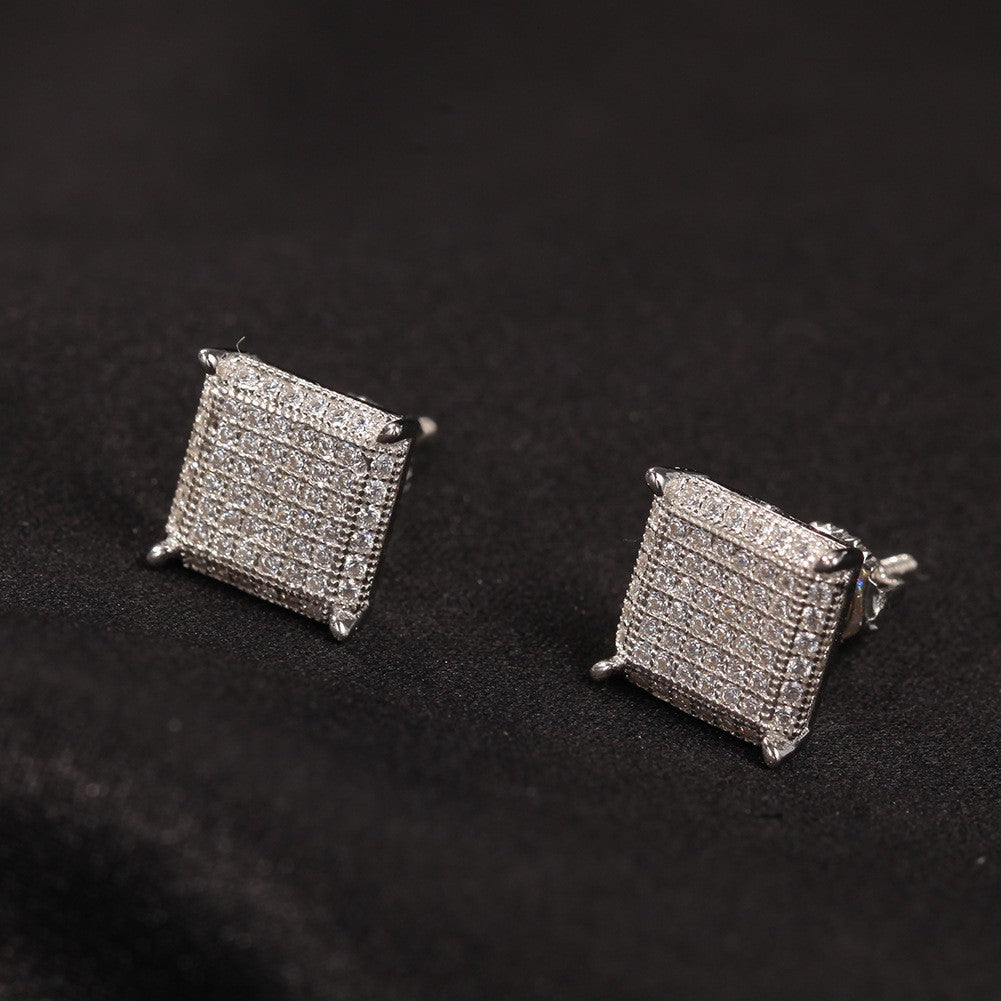 Hip Hop diamond-encrusted 925 silver stud earrings by nowadaysfashion