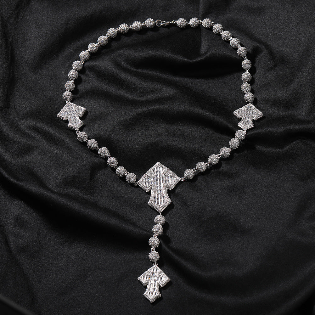Hip Hop Beaded Zirconia Cross Necklace by nowadaysfashion