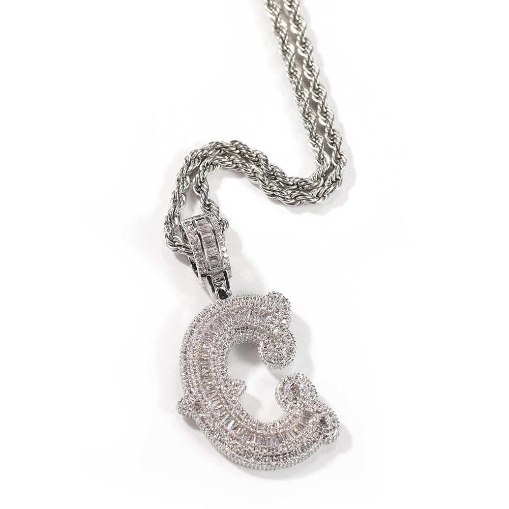 Hip-hop fully diamond-encrusted spiky rock sugar letter necklace by nowadaysfashion