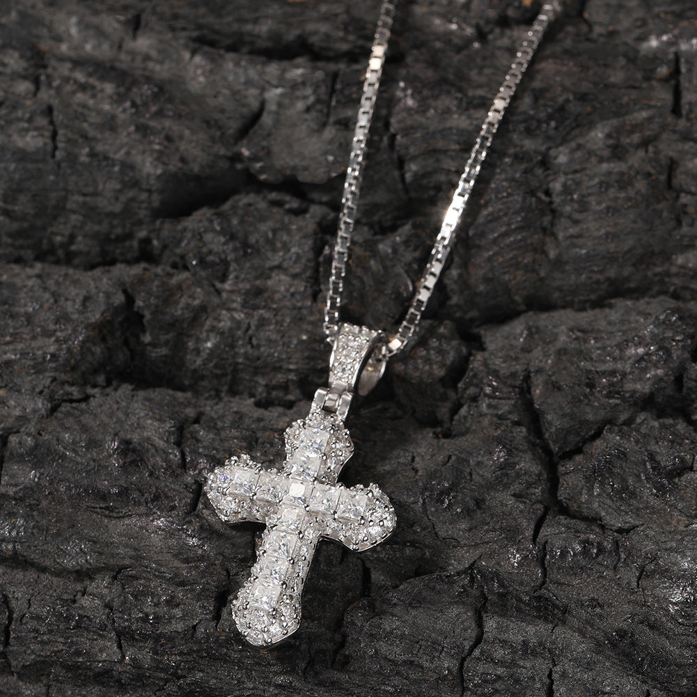 Gold-plated, diamond-encrusted mini cross necklace by nowadaysfashion