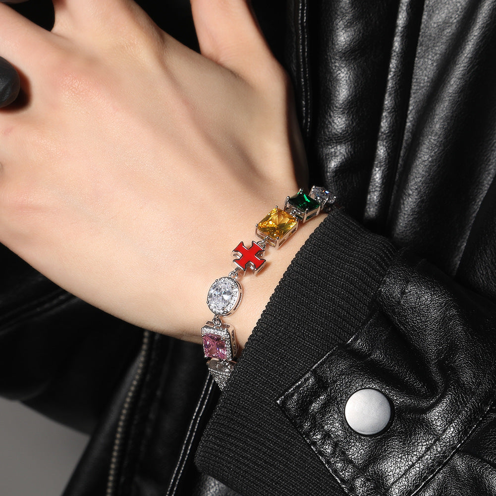 Hip-hop necklace with colorful zircon inlays and a square cross by nowadaysfashion