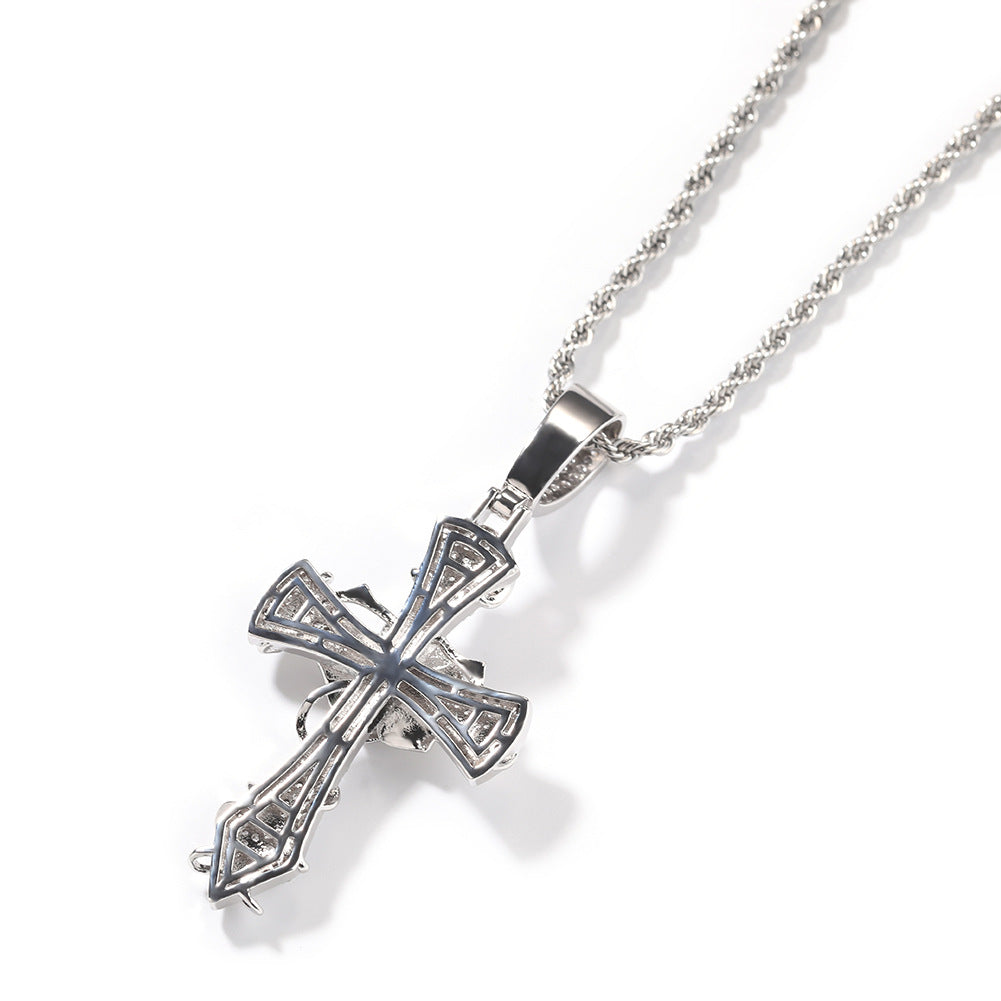 Hip-hop rose cross necklace with 5A zircon inlay by nowadaysfashion