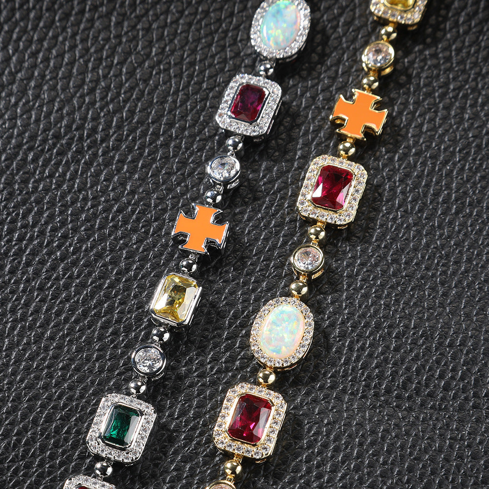 Hip-hop diamond multi-colored gemstone necklace by nowadaysfashion