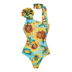 Swimsuit Sunflower Print Lace up Hard Bag One Piece Swimsuit Set Women by Bella Mia