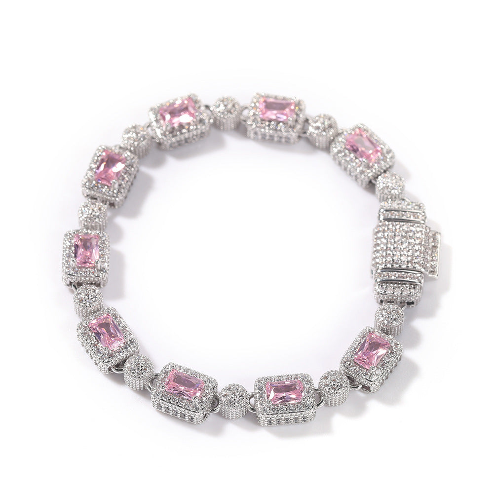 Copper inlaid pink zircon hip-hop bracelet by nowadaysfashion