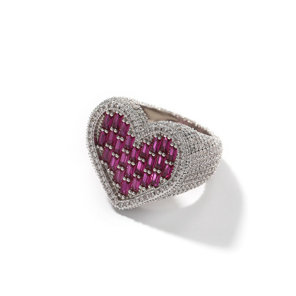 Hip-hop T-square heart-shaped zircon ring by nowadaysfashion