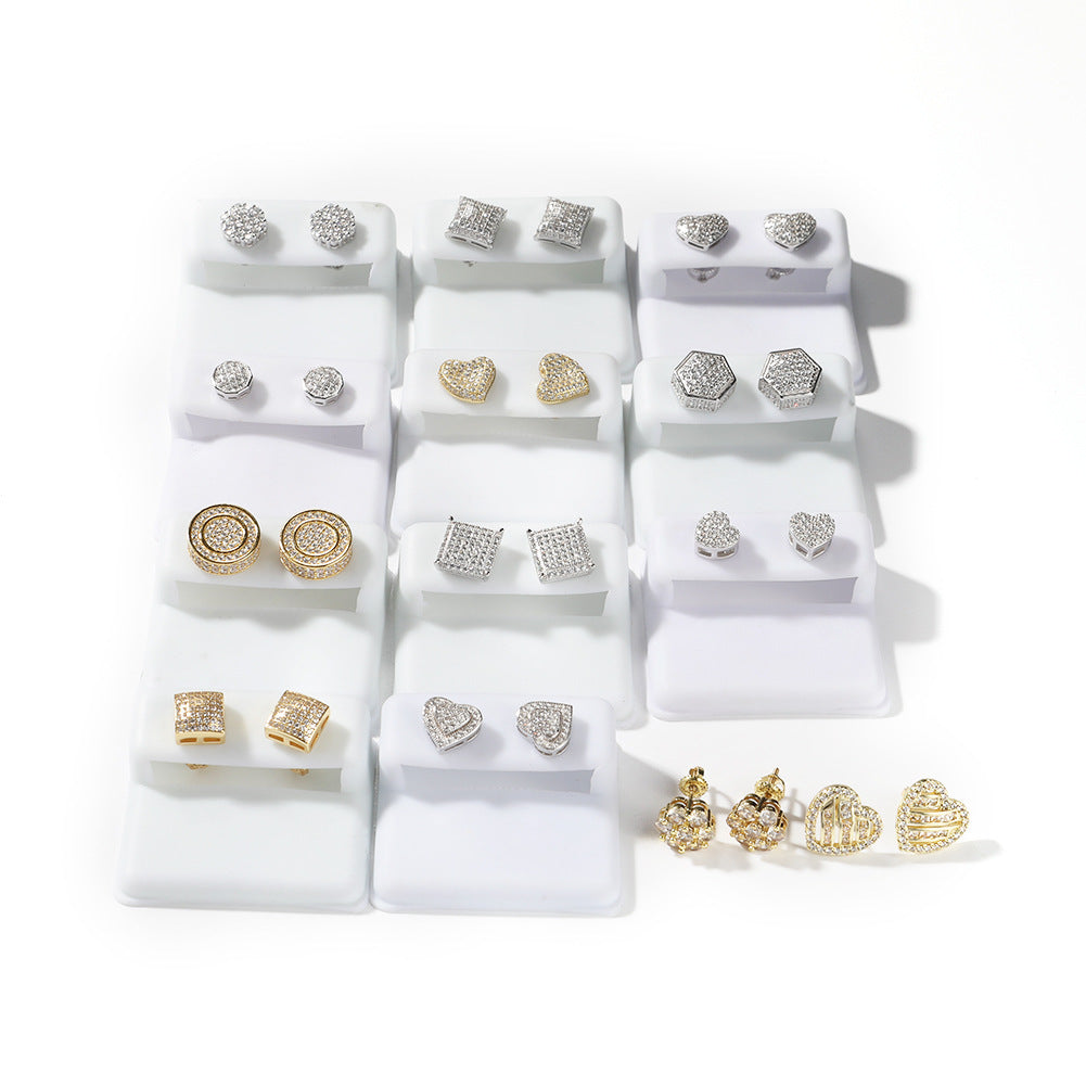Hip Hop diamond-encrusted 925 silver stud earrings by nowadaysfashion
