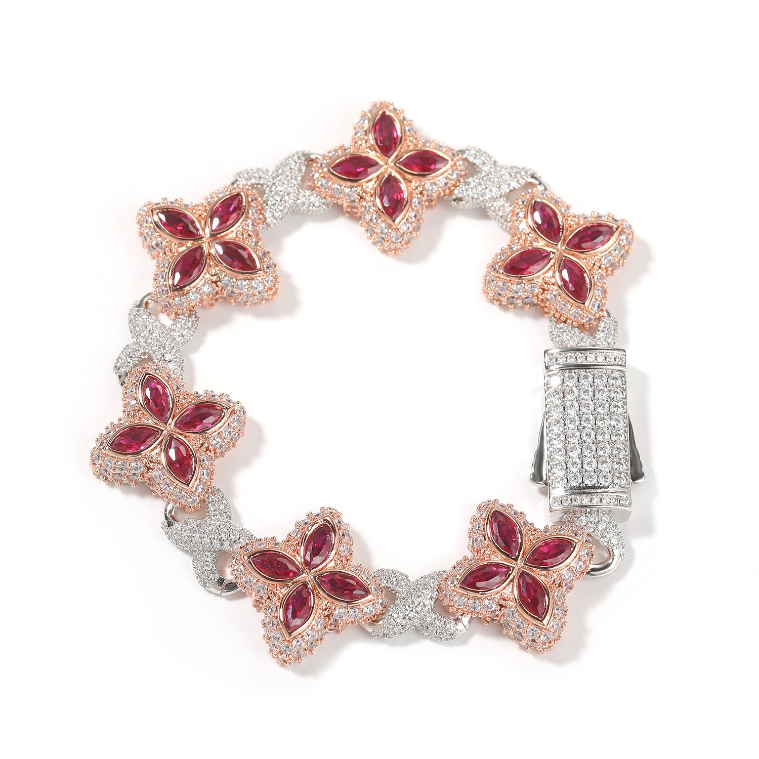 Hip-hop zircon colored infinite four-leaf clover bracelet by nowadaysfashion