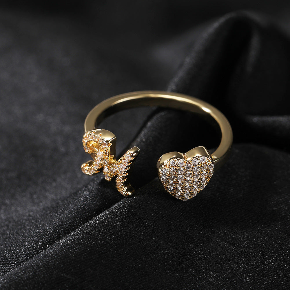Hip-hop zircon-encrusted 26 English letters ring by nowadaysfashion