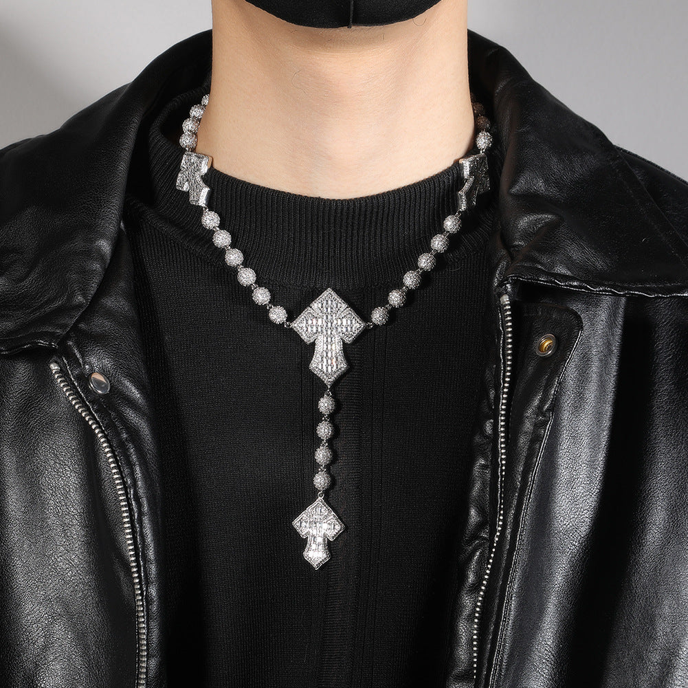 Hip Hop Beaded Zirconia Cross Necklace by nowadaysfashion