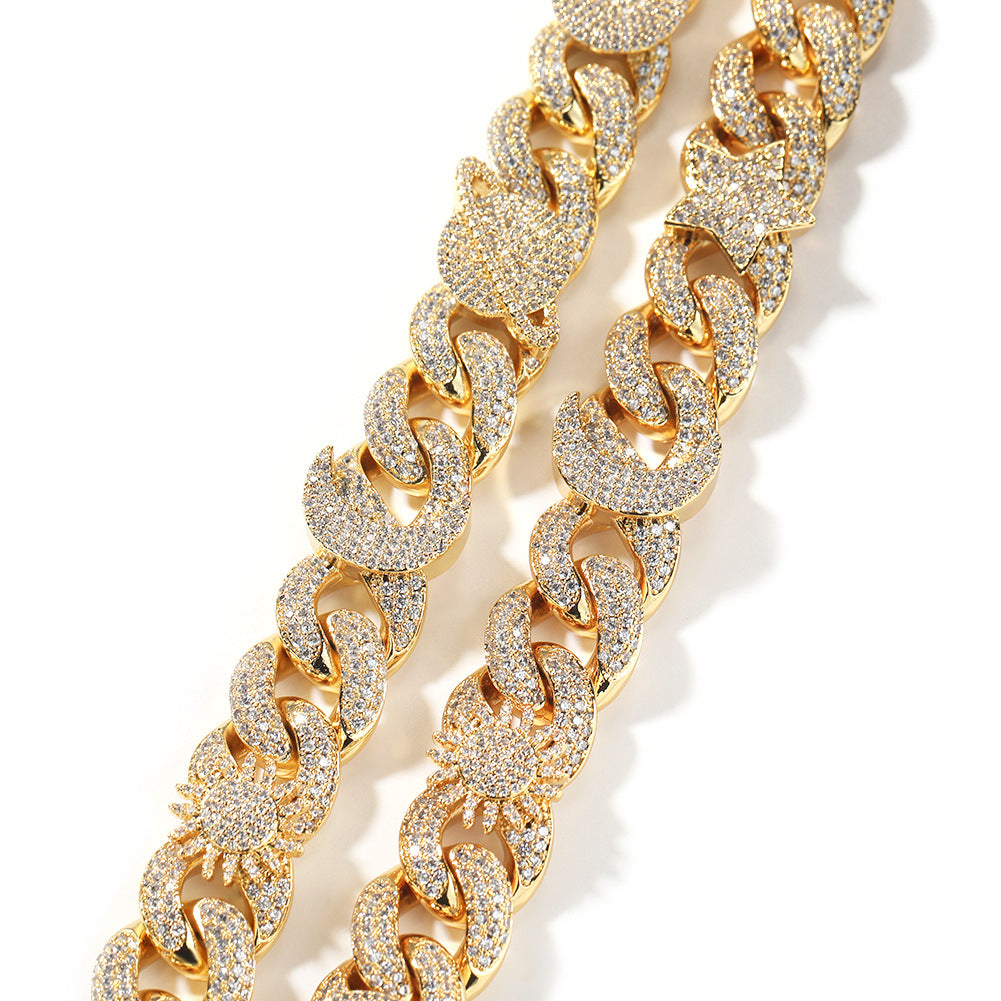 Hip-hop zircon-encrusted sun, star and eye necklace by nowadaysfashion