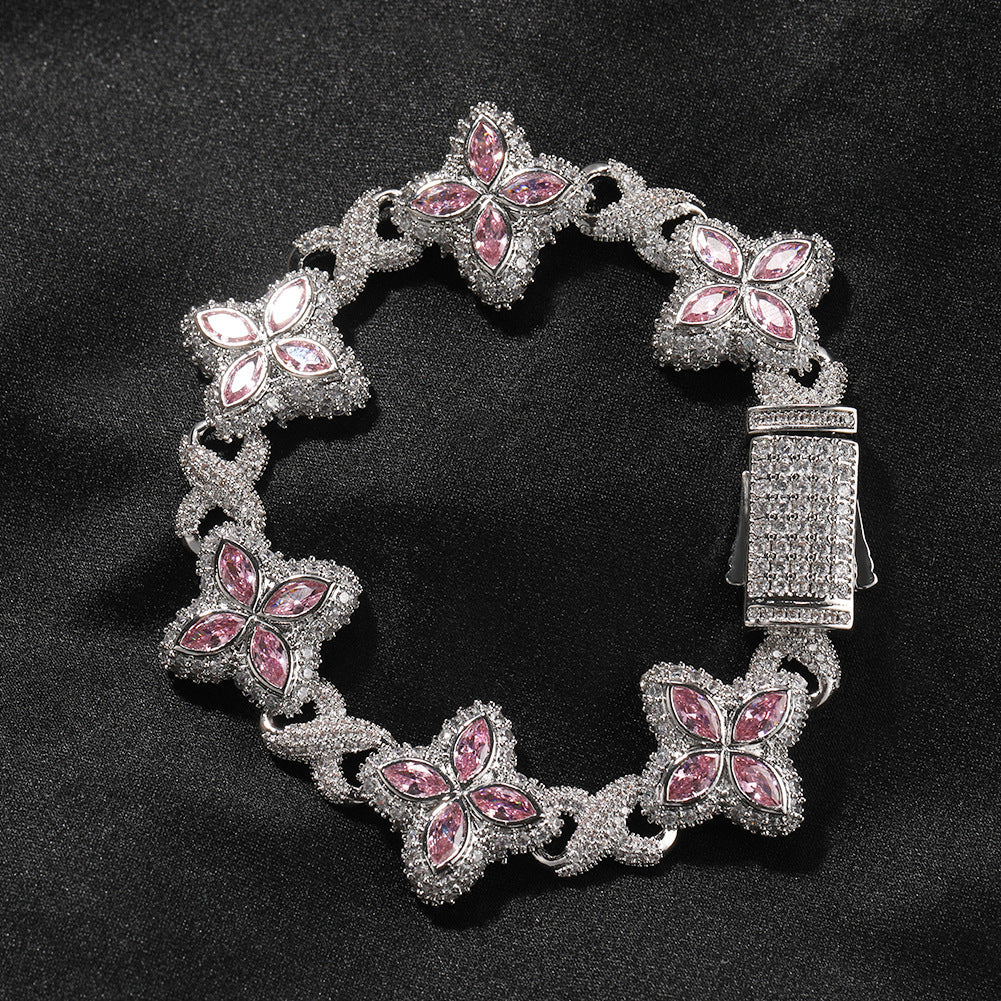 Hip-hop zircon colored infinite four-leaf clover bracelet by nowadaysfashion