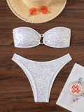 Split Sequ Solid Color Sexy Tube Top Banded Bikini by Bella Mia