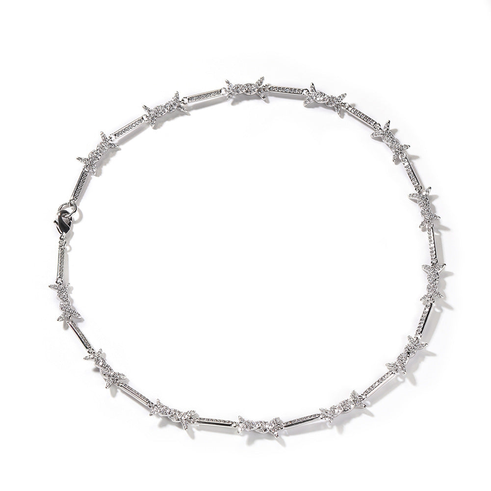 Hiphop zircon-encrusted barbed wire necklace by nowadaysfashion