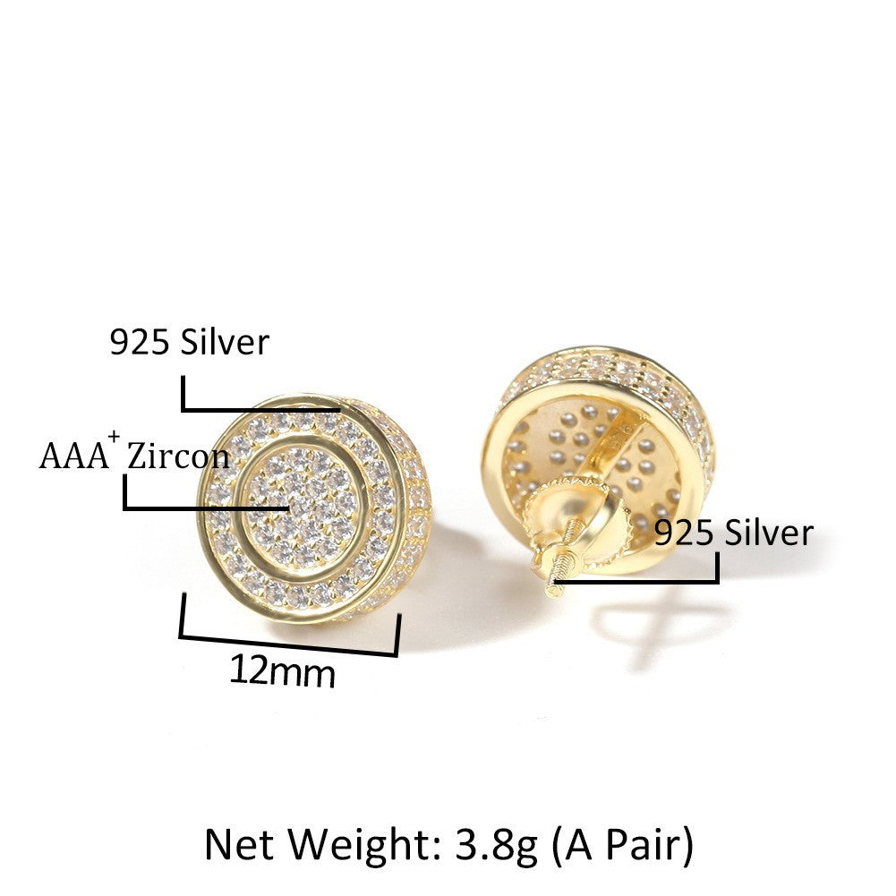 Hip Hop diamond-encrusted 925 silver stud earrings by nowadaysfashion