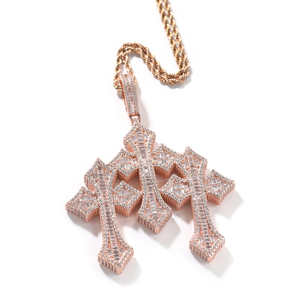 Retro Cross Square Zircon Inlay Necklace by nowadaysfashion