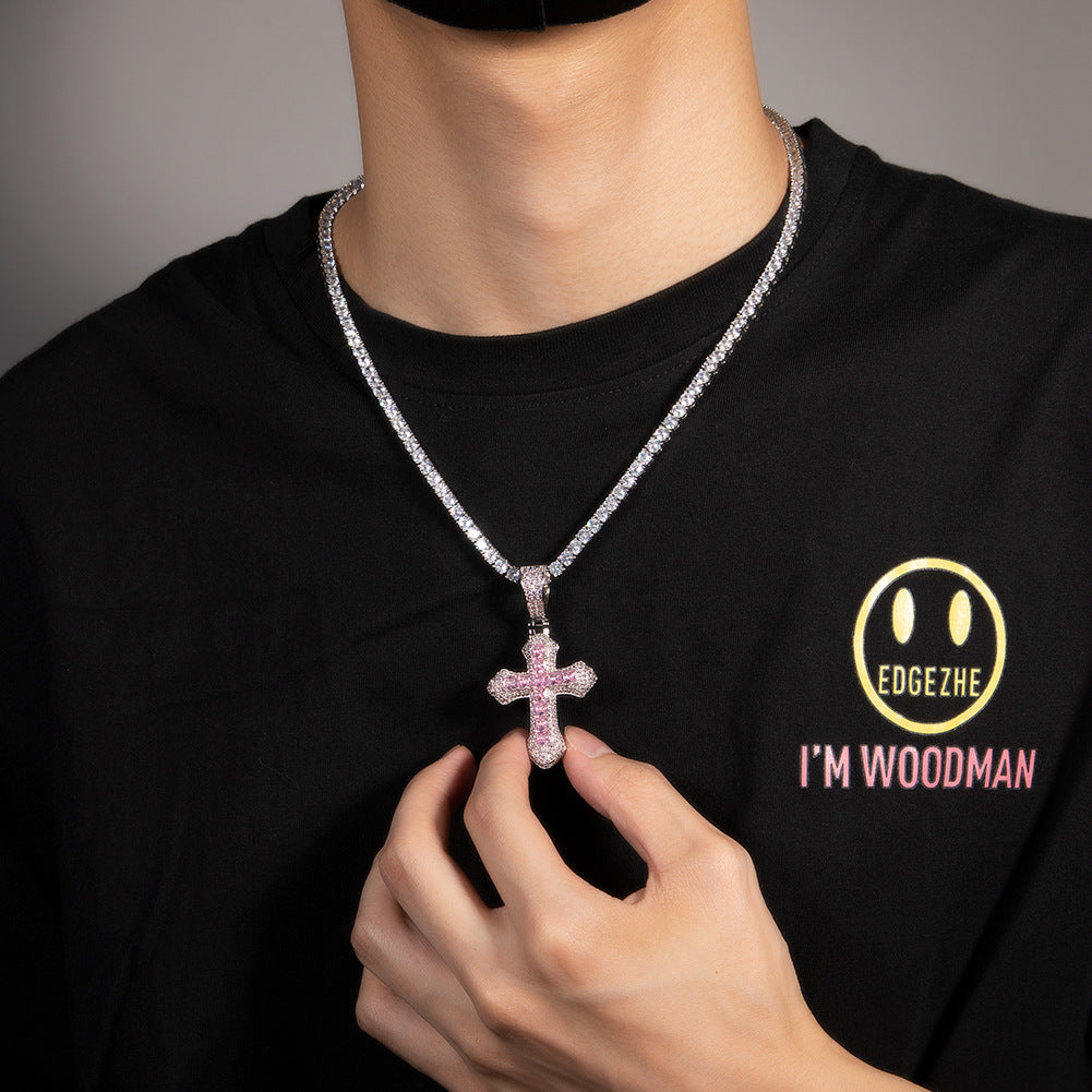 Hip-hop copper-inlaid purple zircon cross necklace by nowadaysfashion