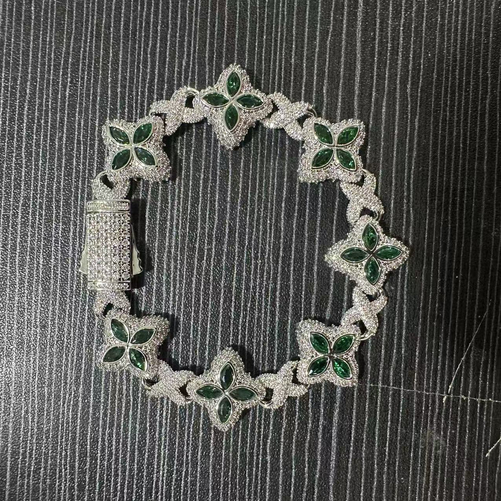 Hip-hop zircon colored infinite four-leaf clover bracelet by nowadaysfashion