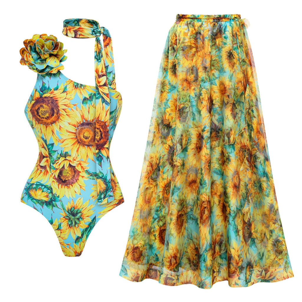 Women Swimsuit Sunflower Printed One Piece Swimsuit Set by Bella Mia