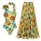 Women Swimsuit Sunflower Printed One Piece Swimsuit Set by Bella Mia