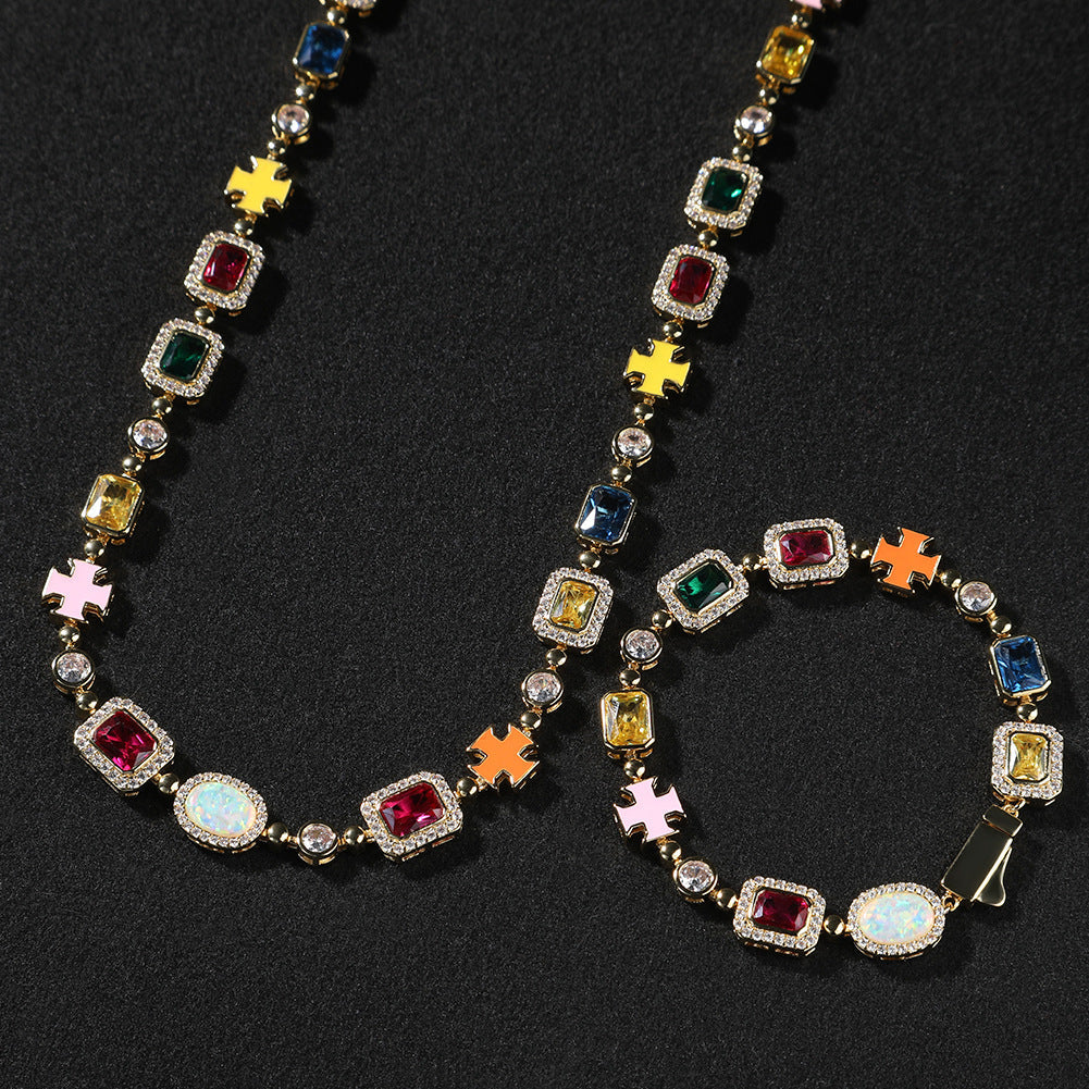 Hip-hop diamond multi-colored gemstone necklace by nowadaysfashion
