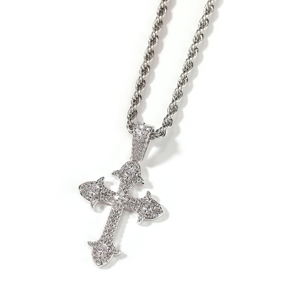 Hip-Hop Diamond-Encrusted Zircon Cross Necklace by nowadaysfashion