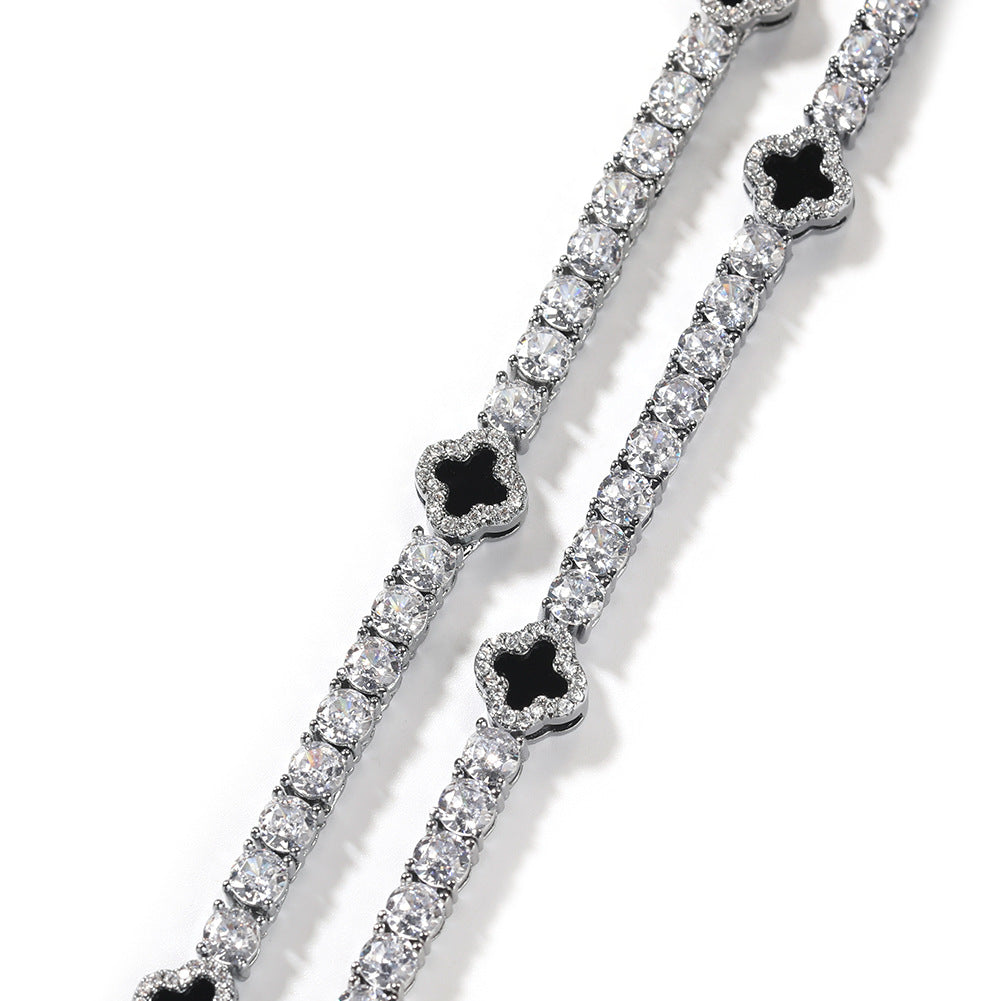 Hip-hop four-leaf clover diamond tennis chain necklace bracelet by nowadaysfashion
