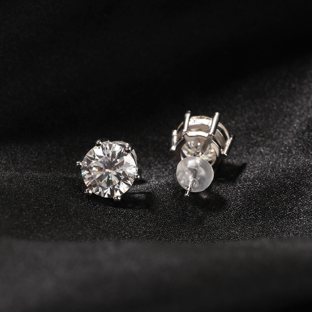 Hip-hop 925 silver moissanite six-prong earrings by nowadaysfashion