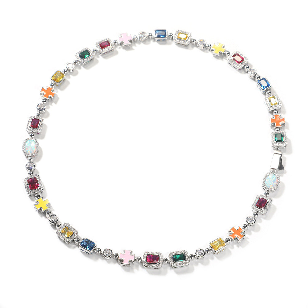 Hip-hop diamond multi-colored gemstone necklace by nowadaysfashion