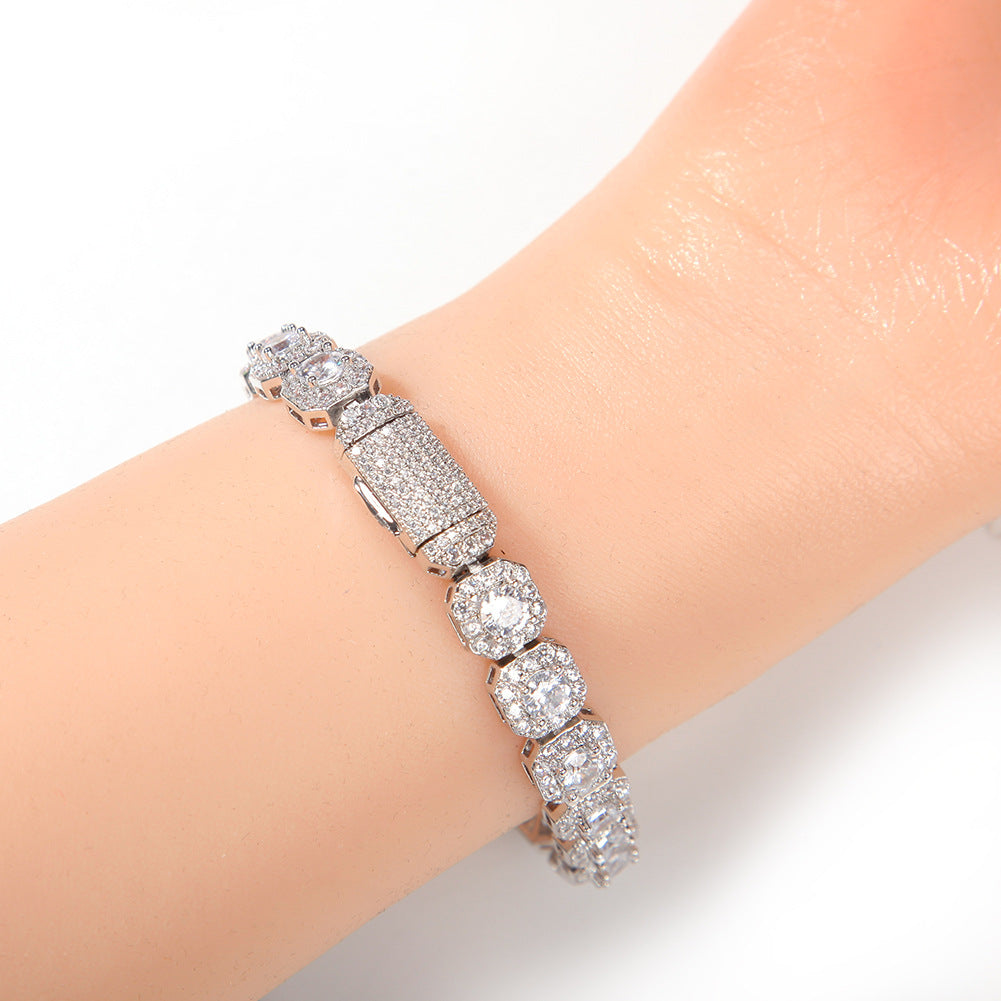Hip-hop 9mm square rock candy zircon bracelet by nowadaysfashion