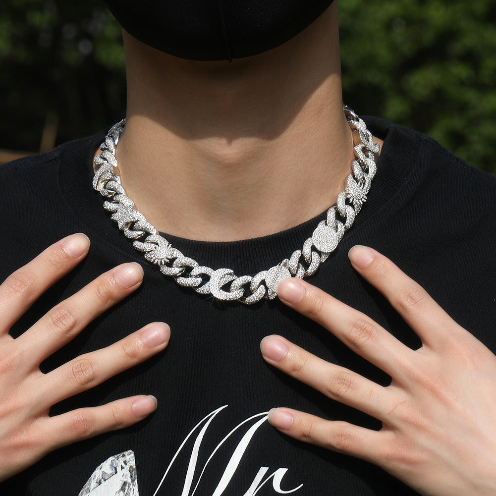 Hip-hop zircon-encrusted sun, star and eye necklace by nowadaysfashion