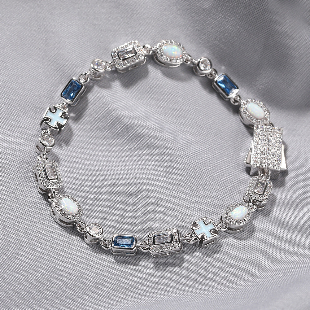 6mm blue colored gemstone bracelet with diamonds by nowadaysfashion
