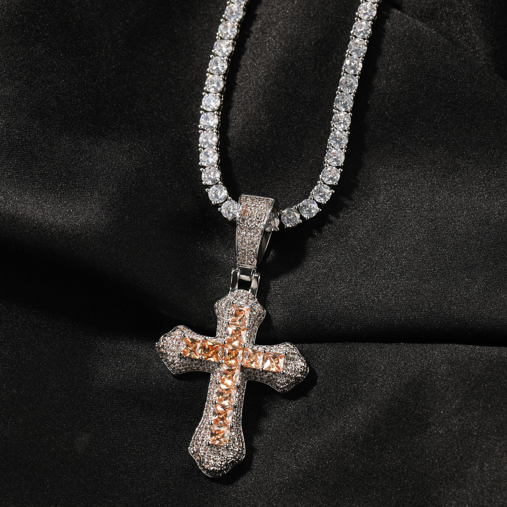 Hip-hop copper-inlaid purple zircon cross necklace by nowadaysfashion