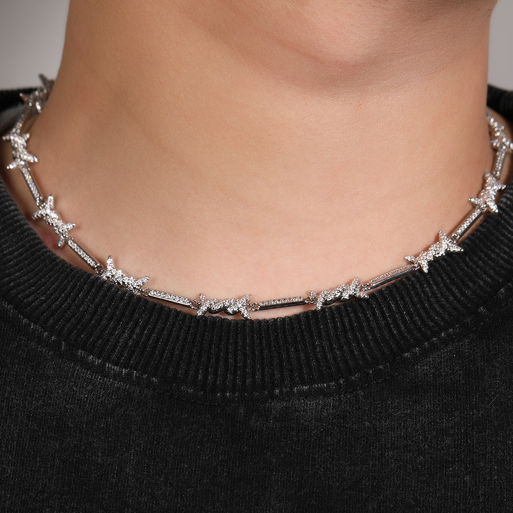 Hiphop zircon-encrusted barbed wire necklace by nowadaysfashion