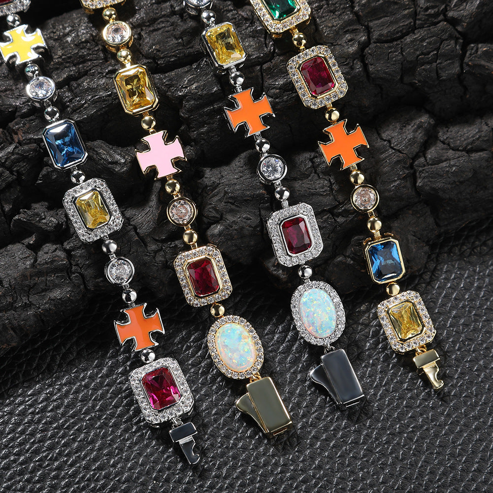 Hip-hop diamond multi-colored gemstone necklace by nowadaysfashion