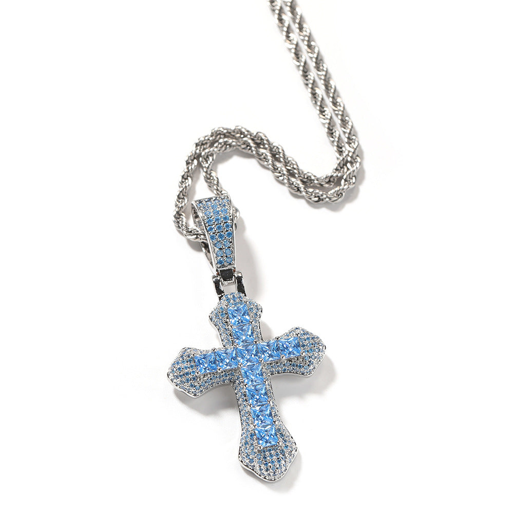 Hip-hop copper-inlaid purple zircon cross necklace by nowadaysfashion
