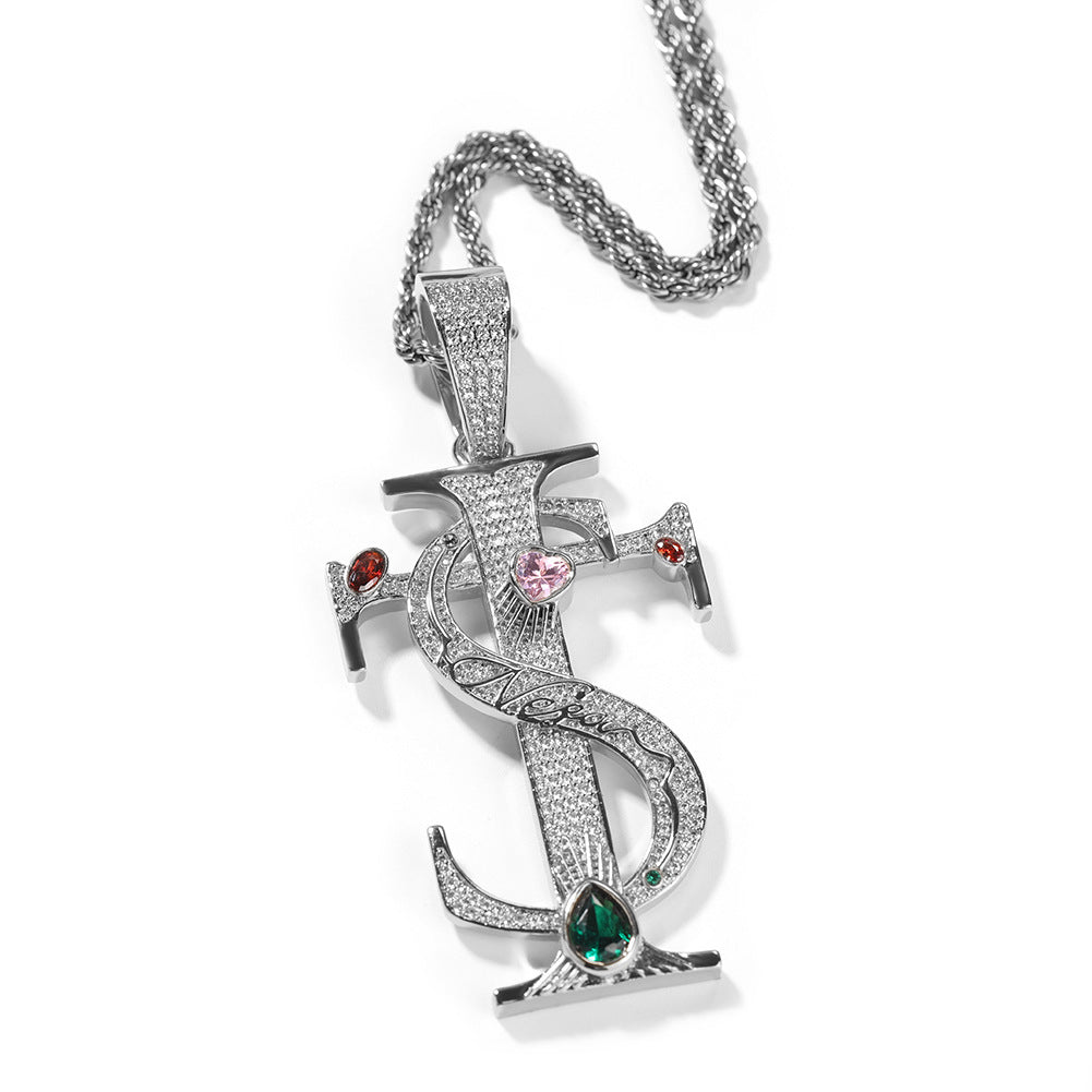 Hip-hop colored zircon TS cross necklace by nowadaysfashion