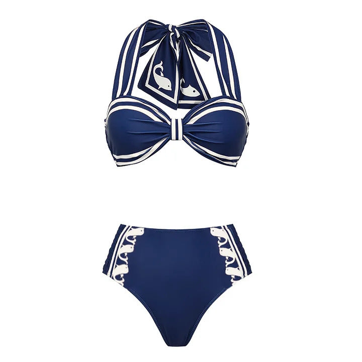 Swimsuit Navy Halter One Piece Swimsuit Set Women by Bella Mia